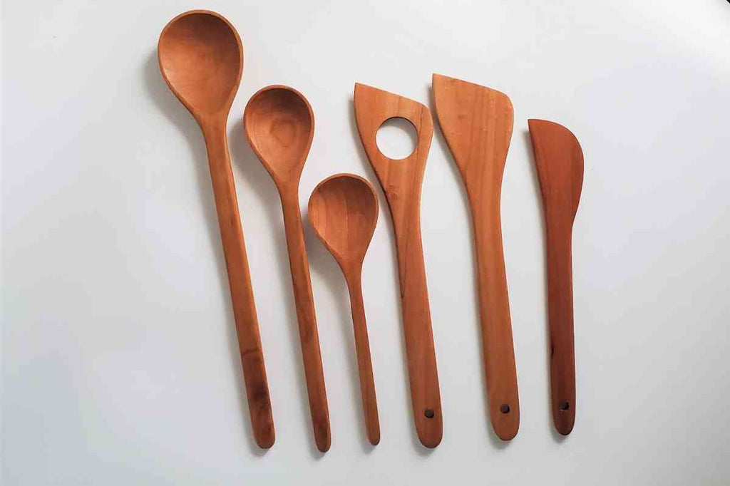 Wood Spoon and Wooden Spatula Set 6-PC Right or Left-Handed